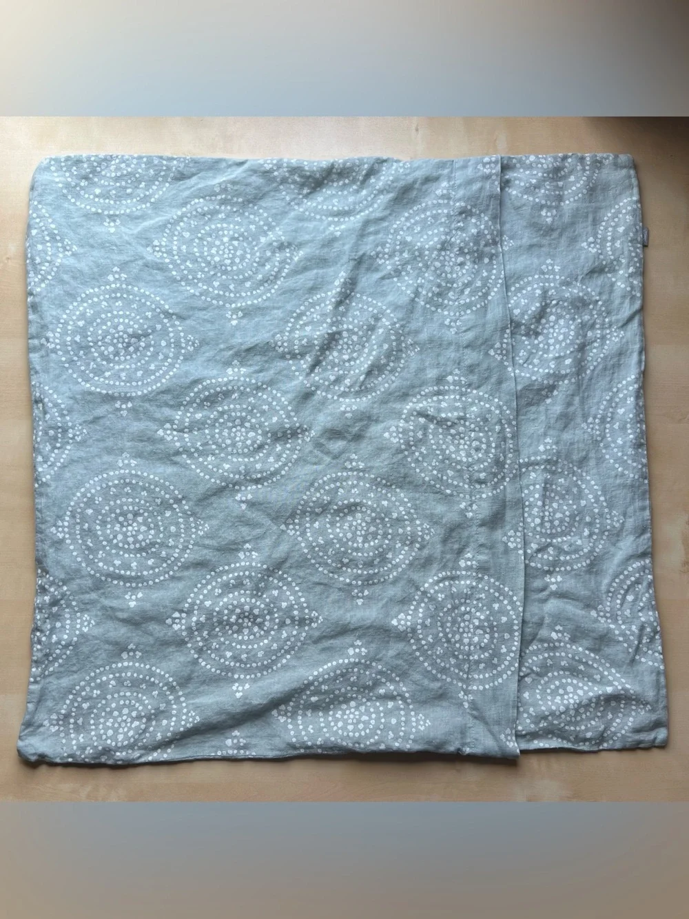 Serena & Lily Seafoam Linen Euro Sham Covers with White Dot Medallion Print
